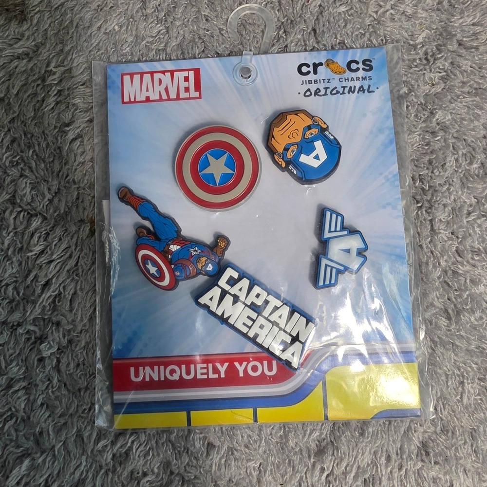 Crocs Jibbitz Marvel Captain America 5-Pack Shield Shoe Charms Kids OS NEW‎